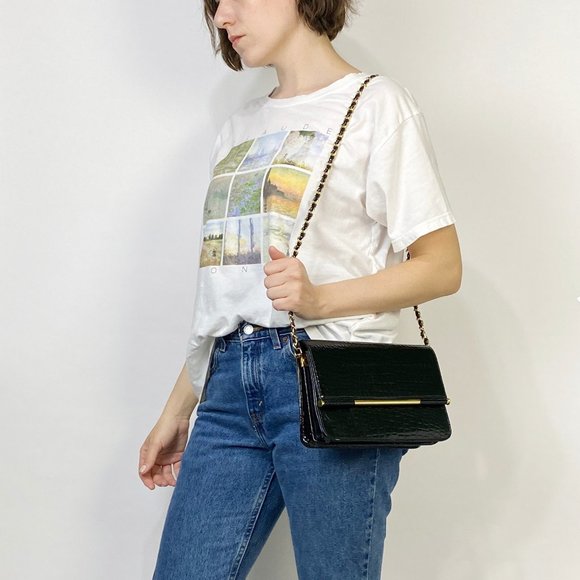 LEATHER Patent Croc Bag w CHAIN & Gold Hardware! - Picture 5 of 6